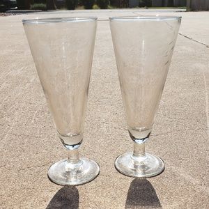 Pair Of Clear Glass Pilsner Beer Glasses Floral
